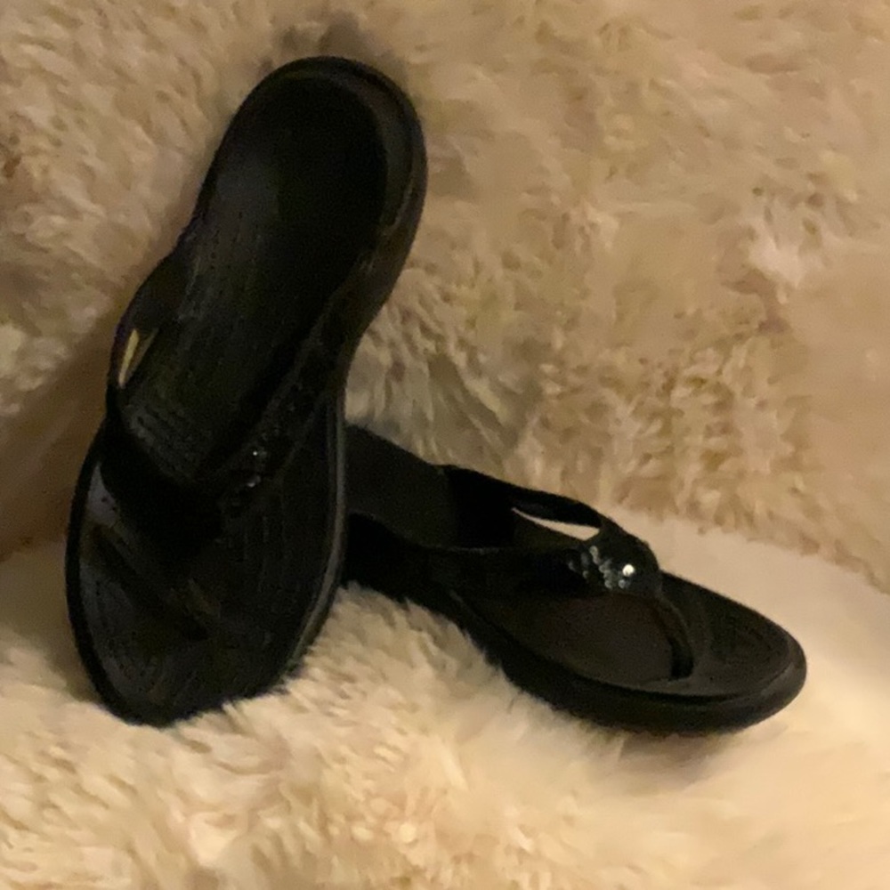 Crocs Black Sequin Flip Flops